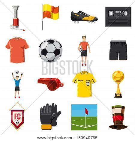 Soccer icons set football. Cartoon illustration of 16 soccer football vector icons for web