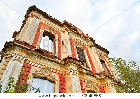 Ruined palace in the estate Znamenka near St.Petersburg Russia.