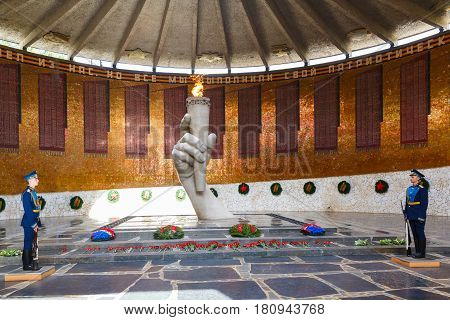 Volgograd, Russia - April 10, 2017: Hall of Military Glory on Mamaev Kurgan in Volgograd.