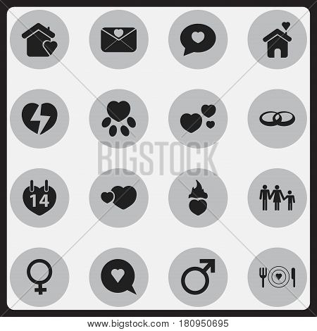 Set Of 16 Editable Love Icons. Includes Symbols Such As House, Wedding, Valentines Day And More. Can Be Used For Web, Mobile, UI And Infographic Design.