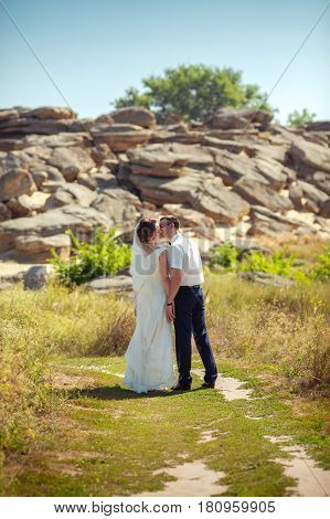 Happy bride and groom on their wedding