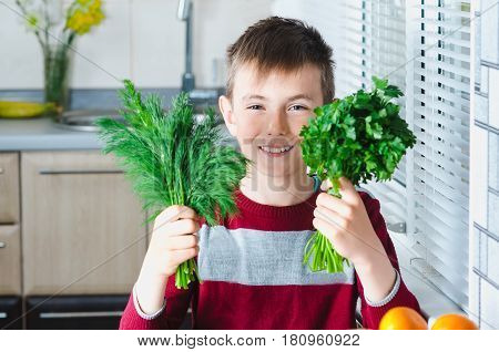 The Child In The Kitchen With Herbs