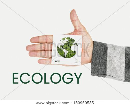Hand holding network graphic overlay banner