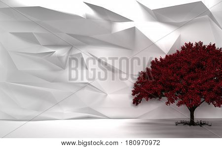 White Abstract Wall Cherry Tree 3D Render