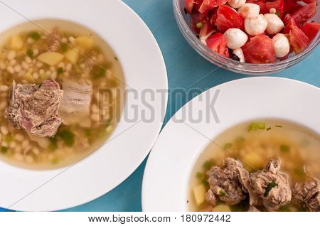 soup with beef and beans, healthy eating concept