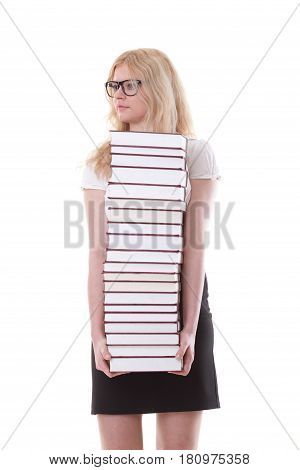 Beautiful Young Woman With Books White Background