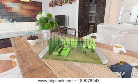 Augmented Reality Kitchen Design 3D Render Concept