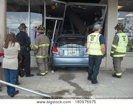OCTOBER 2, 2013. CASPER, WY.  CIRCA:  Old female driver was confused and drove her car into a store in the shopping mall.