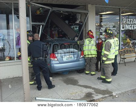 OCTOBER 2, 2013. CASPER, WY.  CIRCA:  Old female driver was confused and drove her car into a store in the shopping mall.