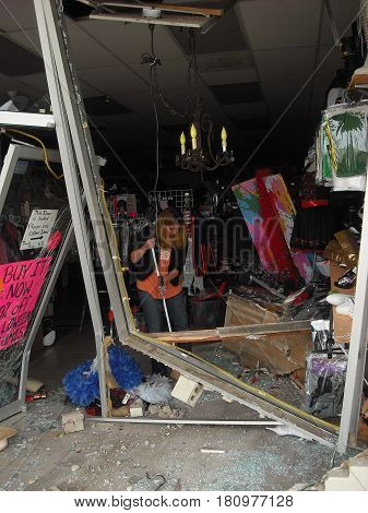 OCTOBER 2, 2013. CASPER, WY.  CIRCA:  Old female driver was confused and drove her car into a store in the shopping mall.