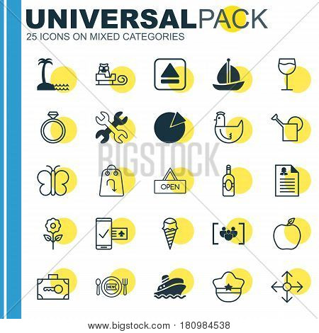 Set Of 25 Universal Editable Icons. Can Be Used For Web, Mobile And App Design. Includes Elements Such As Fresh Dining, Refund, Hooch And More.