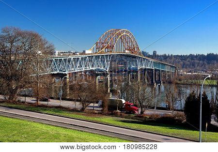 Pattullo Bridge  over the Fraser River between New Westminster and Surrey British Columbia