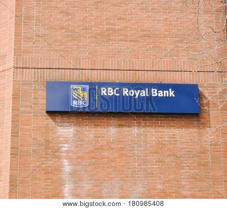 April 10 2017-RBC Royal Bank Logo outside Oakridge Center Vancouver,BC Canada