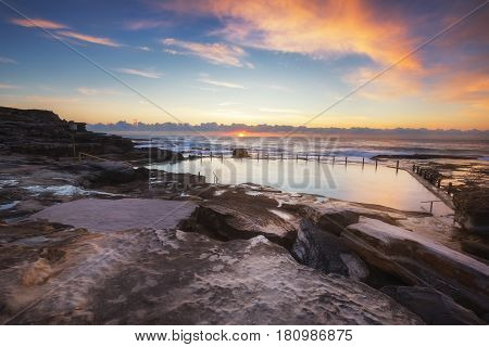 Maroubra rock pool captured during sunrise in SydneyAustralia