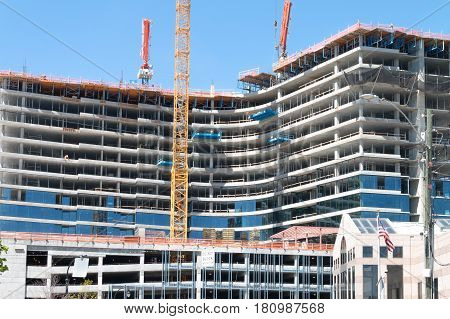 the construction of a skyscraper being built