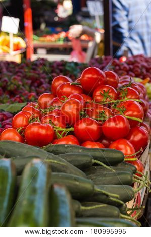 mix of vegetables at marketplace on the counter