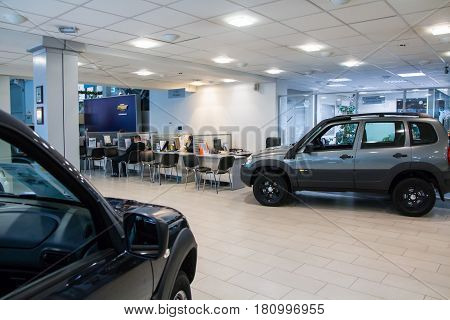 Showroom Of Dealership Chevrolet And Car In It In Kirov City In 2016