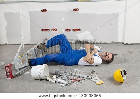 Construction Worker Falling down the Ladder