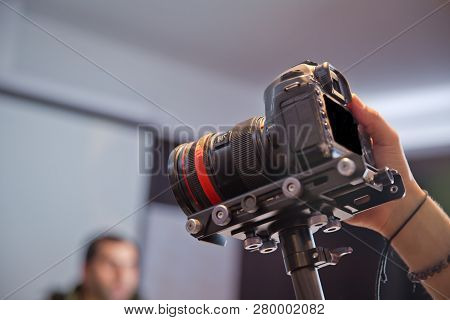 In Front Of The Camera To Recording Vlog Video Live Streaming At Home.business Online Influencer On 
