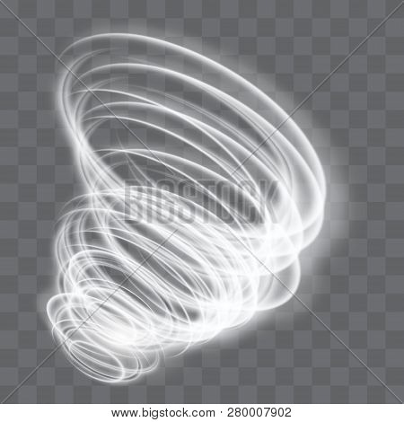 A Glowing Tornado. Rotating Wind. Beautiful Wind Effect. Isolated On A Transparent Background. Vecto