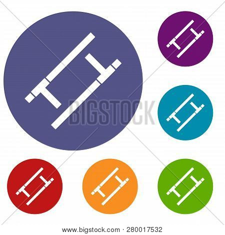 Tonfa Icons Set In Flat Circle Red, Blue And Green Color For Web