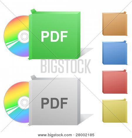 PDF. Box con compact disc. Illustrazione di raster. Versione vettoriale è nel mio portafoglio.