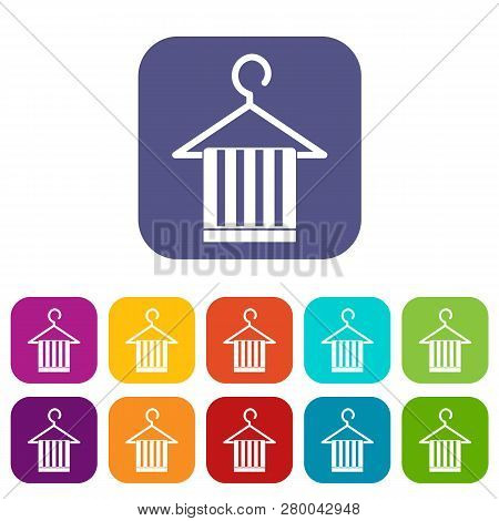 Scarf On A Coat Hanger Icons Set Illustration In Flat Style In Colors Red, Blue, Green, And Other