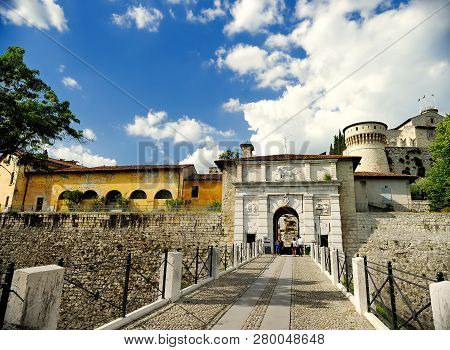 Brescia, Italy - May 15, 2017: Castle On The Hill Chidneo (cidneo) In The North-east Of The Historic