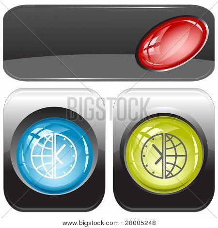 Globe et horloge. Boutons de l'Internet. Illustration de la trame. Version vectorielle est dans mon portefeuille.