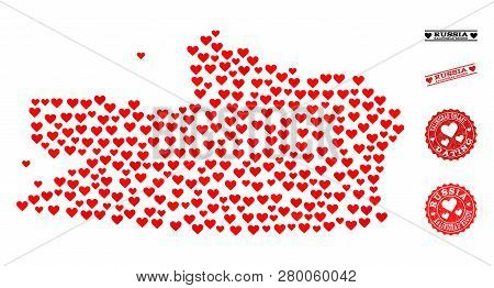 Collage Map Of Kalid Region Created With Red Love Hearts, And Rubber Watermarks For Dating. Vector L