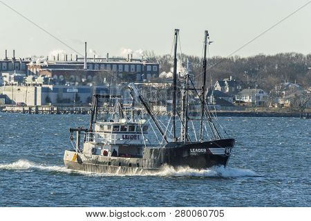 New Bedford, Massachusetts, Usa - January 7, 2019: Commercial Fishing Boat Leader, Hailing Port Cape