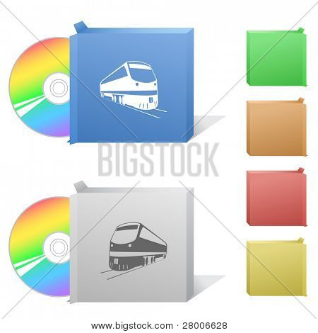 Vlak. Krabice s diskem CD-ROM. Rastrový obrázek. Vektorové verze je v mém portfoliu.