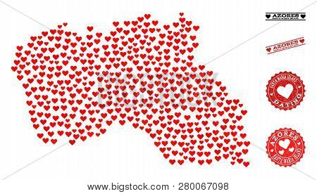 Collage Map Of Santa Maria Island Designed With Red Love Hearts, And Rubber Watermarks For Dating. V