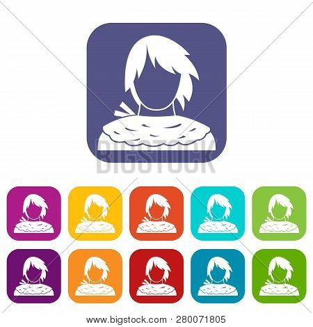 Male Shorn Icons Set Illustration In Flat Style In Colors Red, Blue, Green, And Other