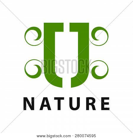 Nature. Initial Letter Jj Or U Logo Concept Design. Symbol Graphic Template Element Vector