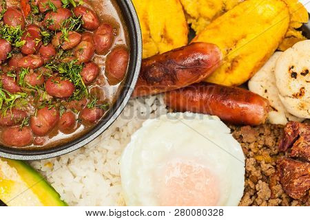 Traditional Colombian Dish Called Banda Paisa: A Plate Typical Of Medellin That Includes Meat, Beans