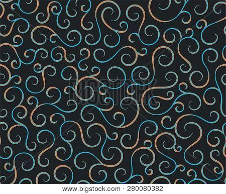 Line Spiral Abstract Seamless Pattern Background.curl Ornament Floral Endless Waves Strokes.sea Aqua