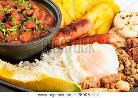 Traditional Colombian Dish Called Banda Paisa: A Plate Typical Of Medellin That Includes Meat, Beans