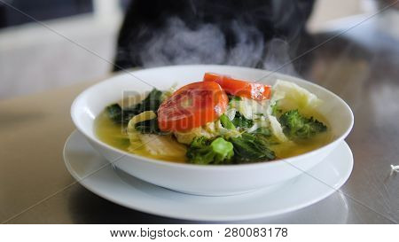 Vegetable Soup Cap Cay In Bowl. Traditional Asian Soup Cap Cay