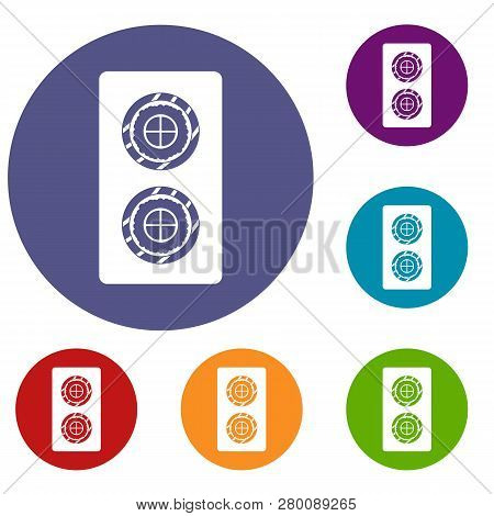 Fish Roll Icons Set In Flat Circle Red, Blue And Green Color For Web