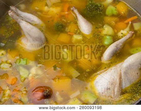 Quail Noodle Soup, Homemade Broth Vegetables, Comfort Food, Zeama, Traditional Moldavian And Romania