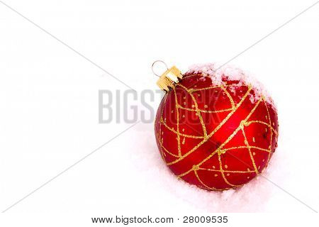 Bolas vermelhas de Natal com neve