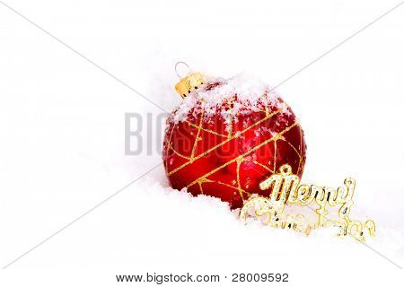 Bolas vermelhas de Natal com neve