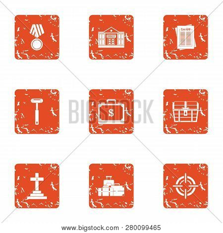 Burial Icons Set. Grunge Set Of 9 Burial Icons For Web Isolated On White Background