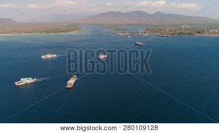 Public Ferry Ships Carrying Passengers From Gilimanuk Harbour Ferry Port In Bali Island To Ketapang 