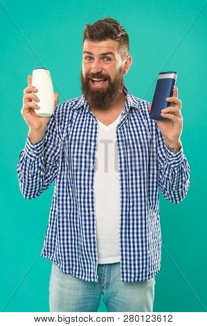 Barbershop And Hair Care. Wash Hair With Shampoo. Hair Conditioner Or Lotion. Make Right Choice. Man