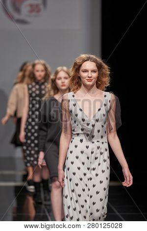 ST. PETERSBURG, RUSSIA - OCTOBER 28, 2015: Collection of Fashion House KOGEL at the fashion show during Mercedes-Benz Fashion Day St. Petersburg. It is one of the most popular fashion events in city