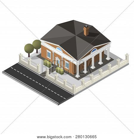 Isometric House With High Detailed Stone Decoration