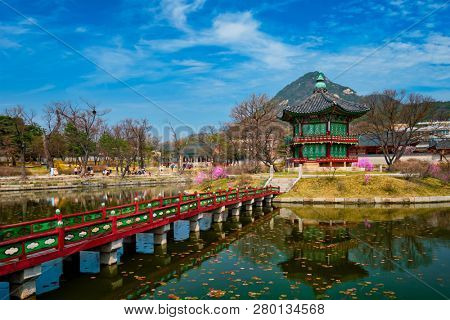 Hyangwonjeong Pavilion in Gyeongbokgung Palace, Seoul, South Korea