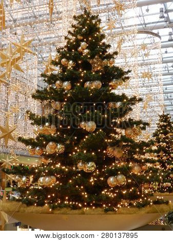 Berlin, Dec. 18. Christmas Decoration Shopping Center In Berlin 18.12.2011. Christmas Trees And Fest
